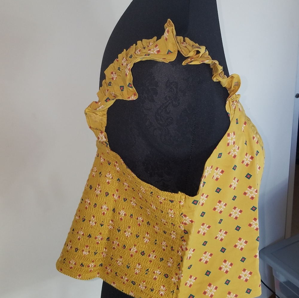 BP Tan Mustard Folard Dot Ruffle Strap Crop Top - Picture 6 of 11